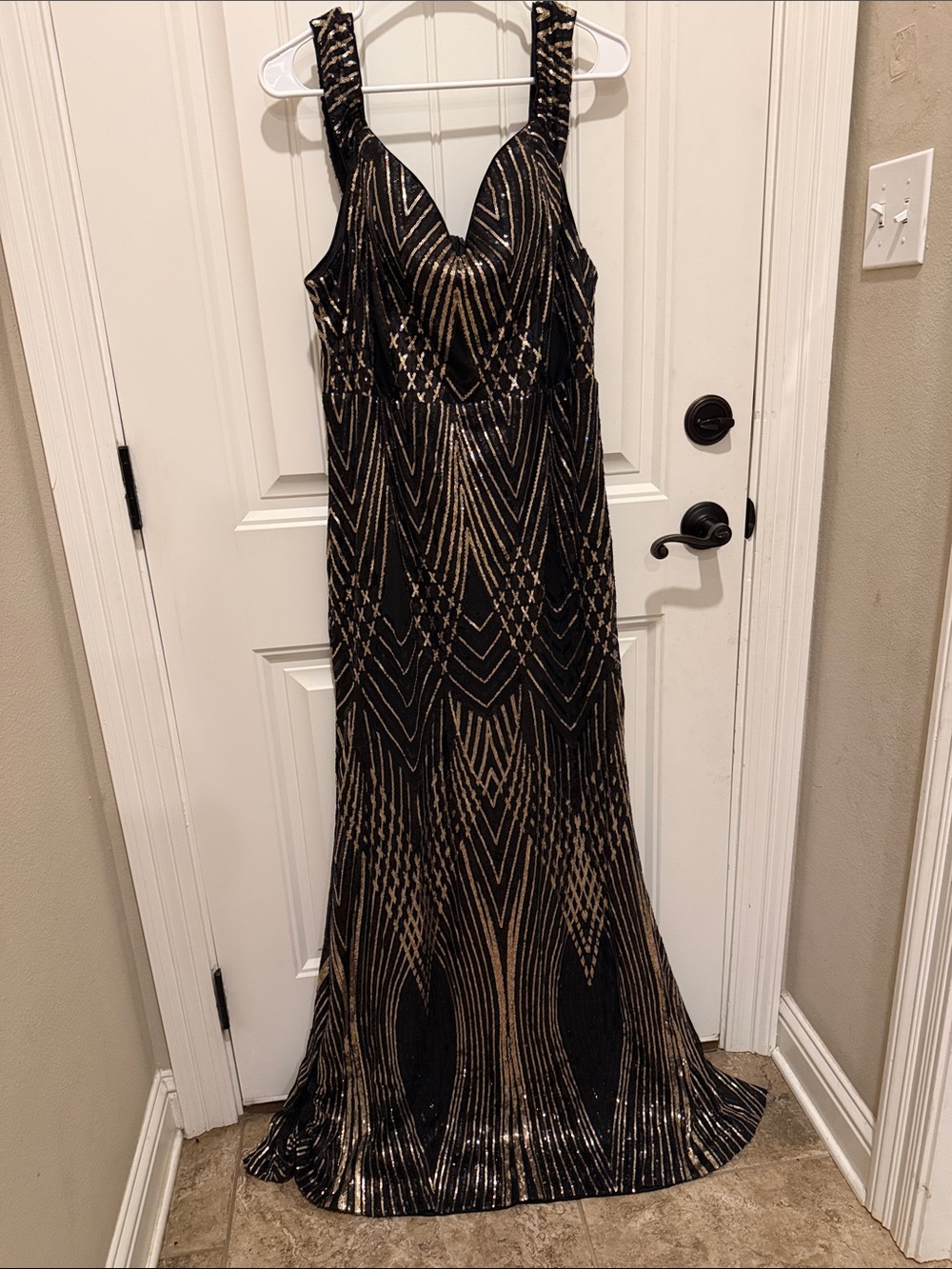 Black and Gold Sequin Mermaid Evening Gown - Women's Formal Dress